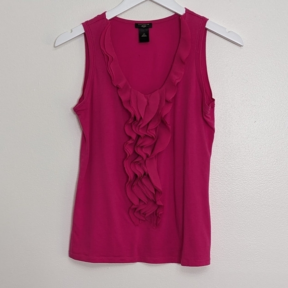 Ann Taylor Petite Pink Sleeveless Blouse Ruffle Front Medium - Picture 3 of 7
